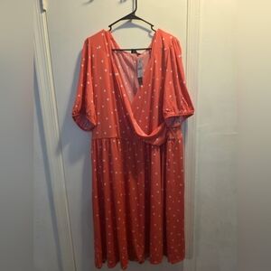 Lane Bryant Coral Polka Dot Midi Dress